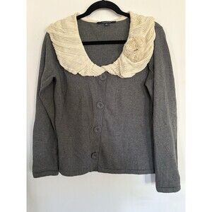 Vintage Chadwick’s Gray Sweater With Cream Crocheted Collar W Rose Size Medium